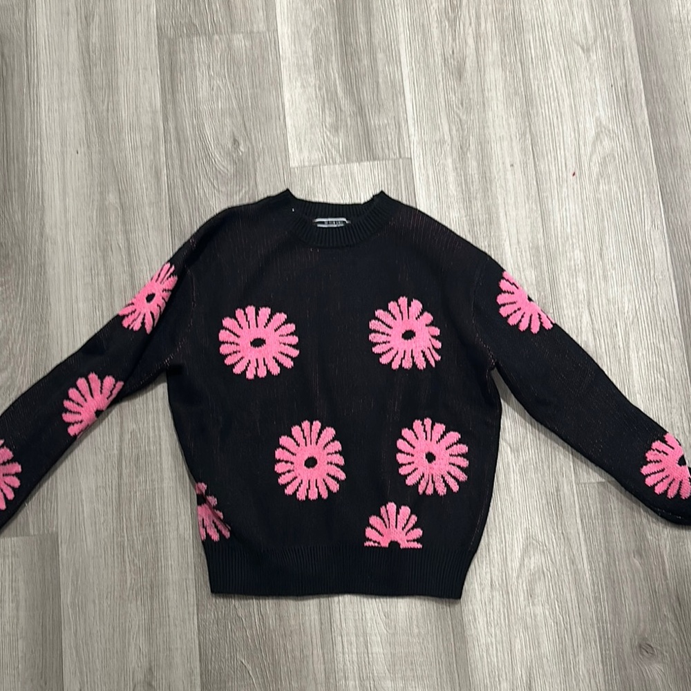 Black and Pink Floral Sweater